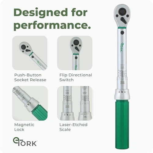 eTORK ¼ Torque Wrench with Magnetic Lock System - Inch Pound Torque Wrench (10-100 in.-lb.) (1-11 N.m), Professional Mechanic Tool Set Tools for Automotive & DIY, 1/4" Drive - size: 1/4-Inch, style: 10-100 in.-lb