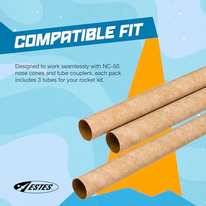 Estes 3086 Pack of 3 BT-50 Body Tubes, Flying-Model-Rocket Building Supplies, Rocket Model Kit Accessories for Ages 10+