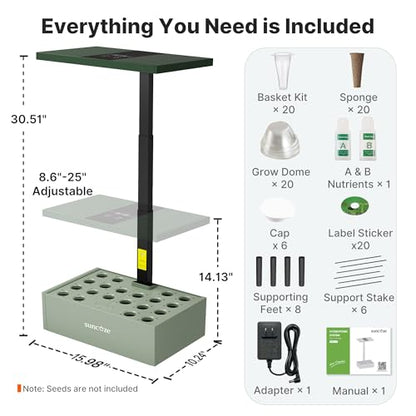 SUNCOZE Smart Hydroponics Growing System, 20 Pods, 25 in Adjustable Height - color: Green