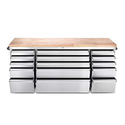 72-inch Stainless Steel Rolling Tool Chest with 15 Drawers, Mobile Workbench, Assembled Large Tool Box Lockable Storage Cabinet with Wheels for Garage Workshop (72'' w/15 Drawers) - size: 72'' w/15 drawers - Stainless Steel