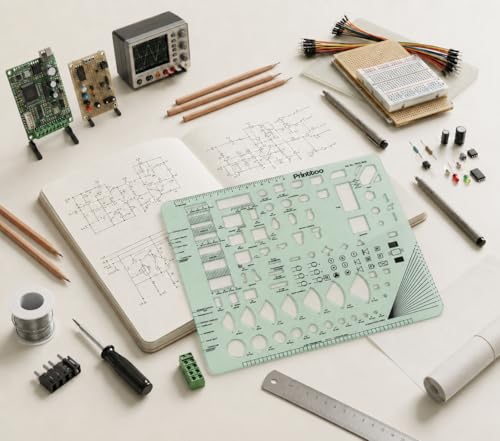 Printtoo Plumbing and Electrical Drafting Guide Stencil, Architectural Layout Planning Template with Bathroom Fixtures, Kitchen Layout & Wiring Symbols for Floor Plan and Technical Drawing - color: Series-PRTD-2838A