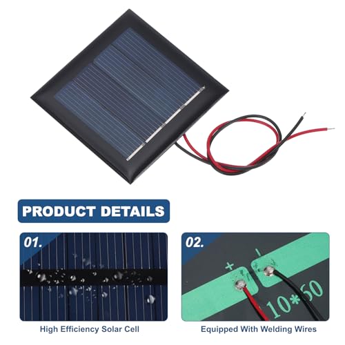 MECCANIXITY 5 Pcs 2V 0.26W 130mA Mini Solar Panels, Small Polycrystalline Solar Cell Panel with 2 Cable for DIY Electric Toy Materials Kits Charger, 54mm x 54mm - style: 2V 0.26W 130mA