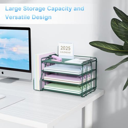 Spacrea 4-Tier Paper Organizer for Desk with File Organizer - color: Dark Green
