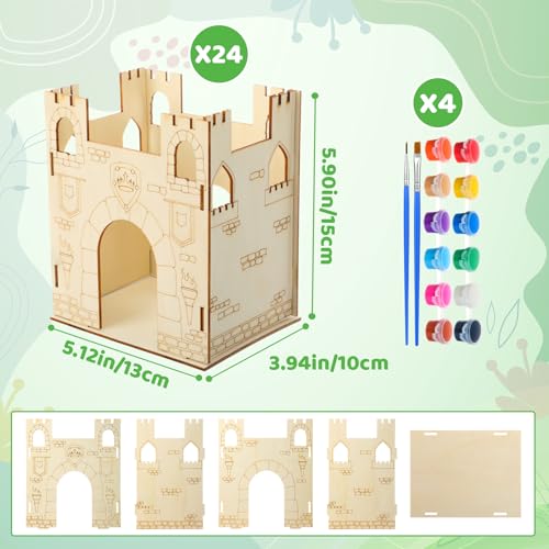 DIY Wooden Castle Craft for Kids Princess Party Favor Wood Castle, 24 Pcs