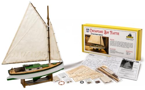 Midwest Chesapeake Bay Flattie Wooden Model Ship Kit for Adults - Beginner Woodcraft Boat Building Set - Easy Laser-Cut DIY Hobby Craft Gift, Made in USA, 1:32 Scale