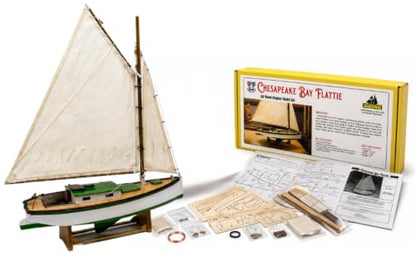 Midwest Chesapeake Bay Flattie Wooden Model Ship Kit for Adults - Beginner Woodcraft Boat Building Set - Easy Laser-Cut DIY Hobby Craft Gift, Made in USA, 1:32 Scale