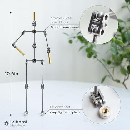Studio Stop Motion Armature Kit - Feet Tie Down DIY Metal Puppet Figure Skeletons Easy Assembly for Animation Character Design & Creative Fun, Perfect for Stop Motion Animation (Silver, 10.6in) - size: 10.6in