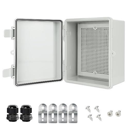Junction Box IP65 Waterproof Electrical Box Outdoor ABS Plastic Project Box Hinged Shell Universal Enclosure Box with Mounting Plate, Wall Brackets, Cable Glands 8.7"x 6.7" x 4.3" - color: Grey, size: 8.7"x 6.7" x 4.3"