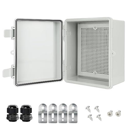 Junction Box IP65 Waterproof Electrical Box Outdoor ABS Plastic Project Box Hinged Shell Universal Enclosure Box with Mounting Plate, Wall Brackets, Cable Glands 8.7"x 6.7" x 4.3" - color: Grey, size: 8.7"x 6.7" x 4.3"