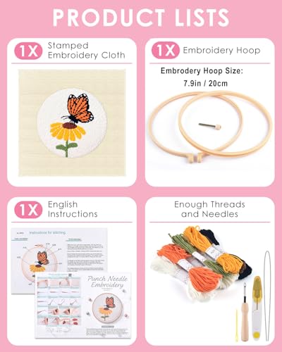 TINDTOP Punch Needle Kits, DIY Punch Embroidery Kits for Adults - color: Set A