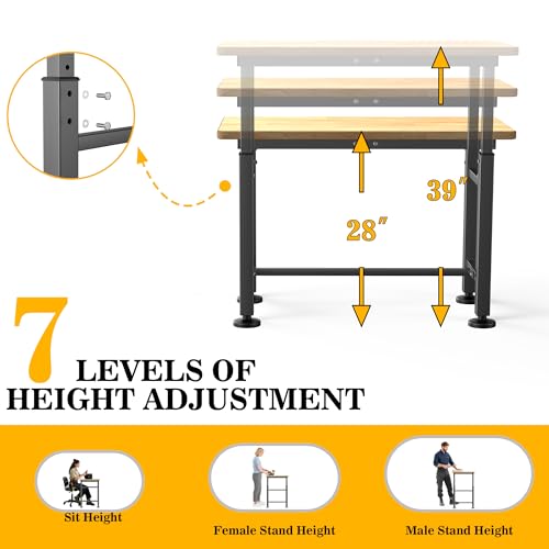 Ultrawall Freestanding Workbench for Garage, Adjustable Height Work Table - size: 42 x 20 inch