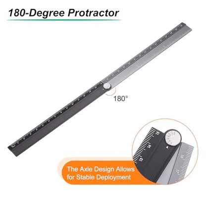 HARFINGTON 2pcs Folding Straight Ruler 30cm Metric Aluminum Alloy Protractor Foldable Angle Ruler Geometric Measuring Tool with Angle Line for Architect Artist Office, Black Silver/Blue Green - color: Black Silver/Blue Green