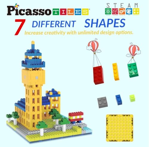 PicassoTiles 512 PCs Grand Playset Magnetic Tiles and Building Block Combo Creative Buildings & Figures Such as Bridges Hearts Unique Characters & More Educational STEM Toys Learning Activity Ages 3+ - color: 512pcs Magnetic Tile & Building Brick Combo