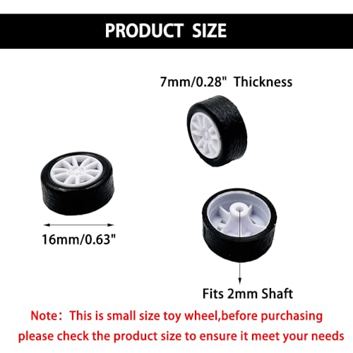 20PCS Small Toy Car Wheel 16mm Model Car Mini Rubber Tire Wheels with 10PCS Shaft Round Rod Axles for DIY Model Toy RC Car Truck Robot Building Accessories (White 2x16mm) - style: White 2x16mm