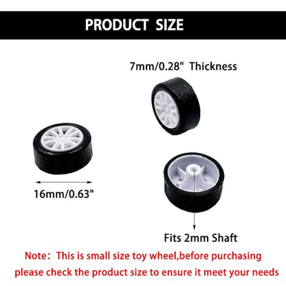 20PCS Small Toy Car Wheel 16mm Model Car Mini Rubber Tire Wheels with 10PCS Shaft Round Rod Axles for DIY Model Toy RC Car Truck Robot Building Accessories (White 2x16mm) - style: White 2x16mm