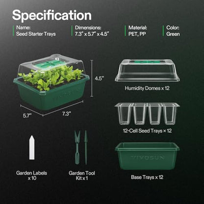 VIVOSUN 12-Pack Seed Starter Trays, 144-Cell Starter Kit with Humidity Dome - size: 12-Pack 144-Cell, style: Trays
