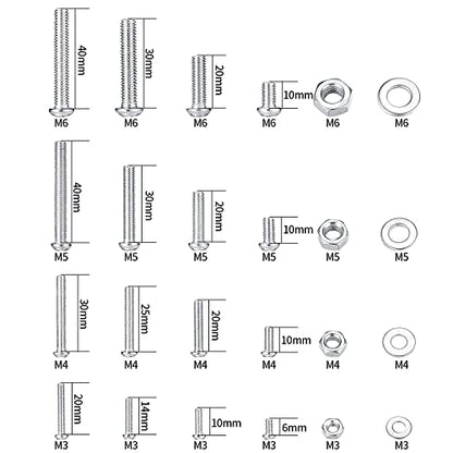 wugongshan 1080 Pcs Screws Bolts and Nuts Assortment Kit, Metric Machine Screws and Nuts and Flat Washers, M3/M4/M5/M6 Cross Slotted Round Head Bolts Sets (C)