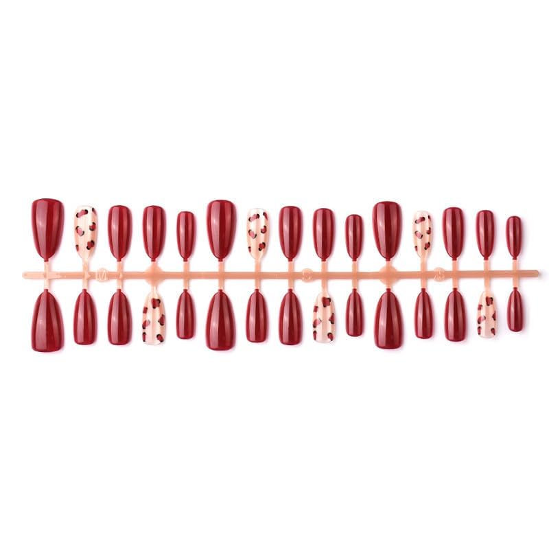 Almond Press on Nails Long Red Fake Nail Leopard Acrylic Nail Press ons Cat Eye Stick on Nail for Women 24pcs - color: Color26