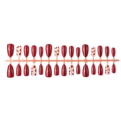 Almond Press on Nails Long Red Fake Nail Leopard Acrylic Nail Press ons Cat Eye Stick on Nail for Women 24pcs - color: Color26
