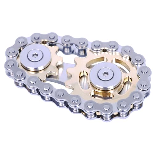 Fidget Spinner, Sprocket Linkage Bike Chain Spinner Design 2 Gears Figity Spin Finger Games, Metal Stainless Steel Durable Mechanics, Premium Figit Toy - Gold - color: Gold