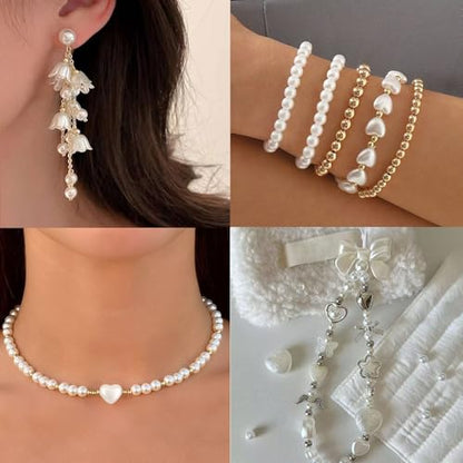 1206 Pcs Bracelet Making Kit Gold Pearl Beads for Bracelets for Adult - color: 11-Gold & Off-White