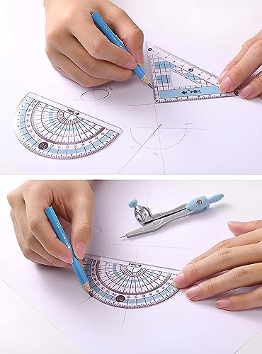 8 Pieces Math Geometry Kit Set Student Supplies with Shatterproof Iron Box Geometry Set for School, Includes Ruler, Protractor, Compass, Pencil,Pencil Sharpener and Eraser,etc