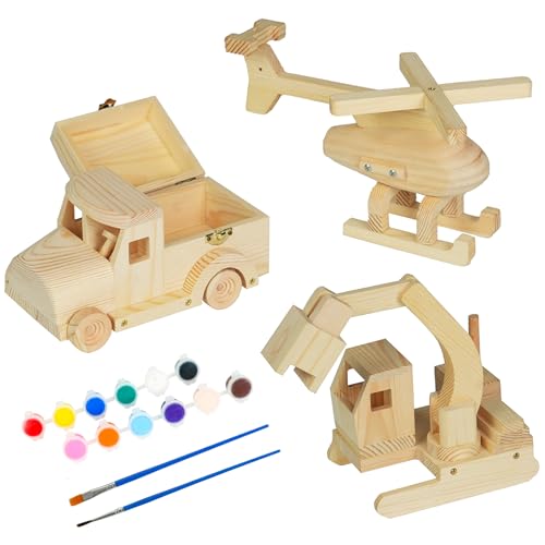 Easy Playhouse Wood Vehicle Building Toy Kit, 3 STEM Projects for Ages 8+