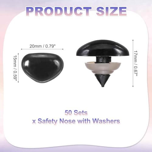 MECCANIXITY 50set 15mm Large Plastic Triangle Safety Noses Black with Washer for Crochet Stuffed Animal Doll Craft Puppet Plush Toy Bear - color: Black, size: 15mm