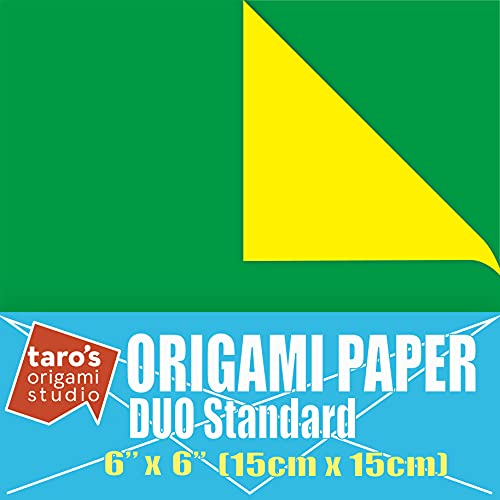 [Taro's Origami Studio] Duo Green/Yellow (Diffrent Colors On Each Side) Double Sided Standard 6 Inch (15 cm) Kami Paper with Color Change Patterns, 50 Sheets (Made in Japan) - color: Green/Yellow