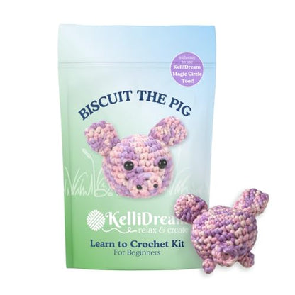 KelliDream Magic Circle Tool Inclusive Learn to Crochet Kit for Beginners; Step-by-Step Video Tutorials; All Supplies to Make Cute Amigurumi (Pig) - color: Pig