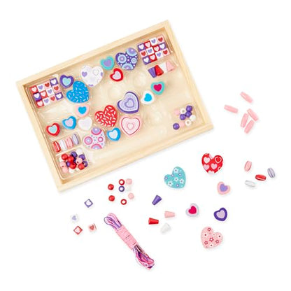 Melissa & Doug Created by Me! Heart Beads Wooden Bead Kit, 120+ Beads and 5 Cords for Jewelry-Making - size: 1 Count, style: Hearts