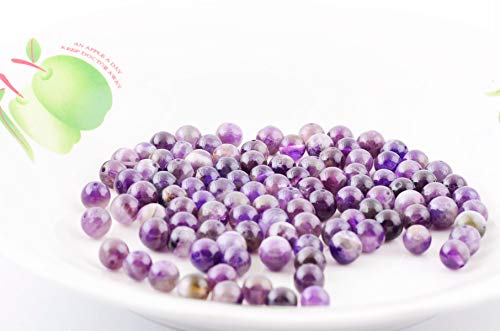 Natural Stone Beads 100pcs Round Genuine Real Stone Beading Loose Gemstones Hole Size 1mm DIY Smooth Bead for Bracelet Necklace Earrings Jewelry Making (Amethyst Purple, 6mm) - color: Amethyst Purple, size: 6mm
