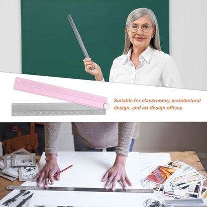 HARFINGTON Folding Straight Ruler 30cm Metric Aluminum Alloy Protractor Foldable Angle Ruler Geometric Measuring Tool with Angle Line for Architects Artists Office, Pink Silver Tone - color: Pink/Silver Tone