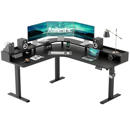 Agilestic L Shaped Standing Desk with Monitor Shelf, 63 Inch, Black - color: Black, size: 63x55 Inch with shelf