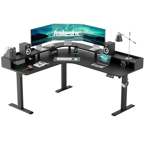 Agilestic L Shaped Standing Desk with Monitor Shelf, 63 Inch, Black - color: Black, size: 63x55 Inch with shelf