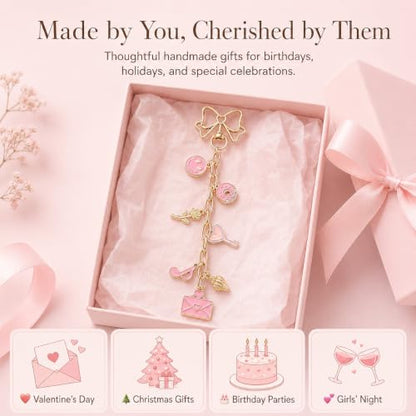 FULGENSZ 400PCS DIY Lipgloss Charm Kit – 136 Charms, 30 Keychains, Extender Chains & Tools for DIY Keychain & Key Chain Charm Kit Projects, Bag Charms, Jewelry Making & Party Gifts (Cute Pink) - color: Cute Pink