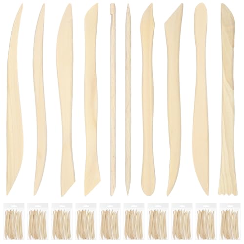 Ferrochef 10 Set 100 Pcs Clay Tools, Beech Sculpting Tools, Classic Style - color: Classic Style, size: Beech