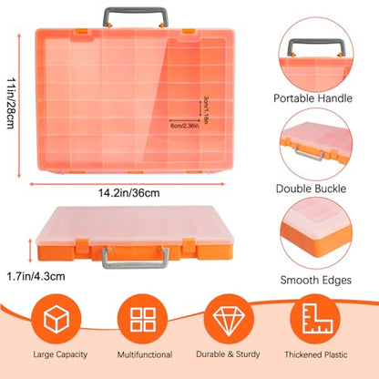 Bluedale 2 Pack 48 Grids Large Plastic Organizer Box with Adjustable Dividers, Beads Storage Containers Compartment Tackle Box Case for Crafts Hobby Small Parts Fishing Seeds Jewelry (Orange) - size: Orange-2P