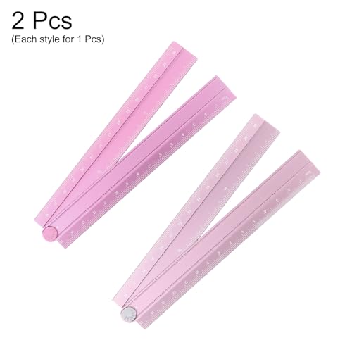 HARFINGTON 2pcs Folding Straight Ruler 30cm Metric Aluminum Alloy Protractor Foldable Angle Ruler Geometric Measure Tool with Angle Line for Architect Artist Office, Pink/Light Pink - color: Pink/Light Pink