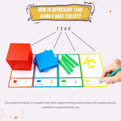 Base Ten Blocks for Math, 135 Pieces Place Value Blocks for Kids