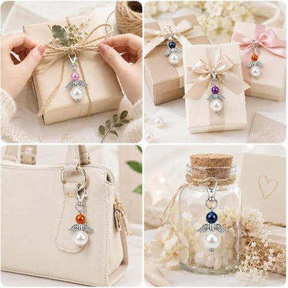 Metacipher 180Pcs DIY Angel Keychain Making Kit with Beads and Pliers ﻿ - color: White Pearl