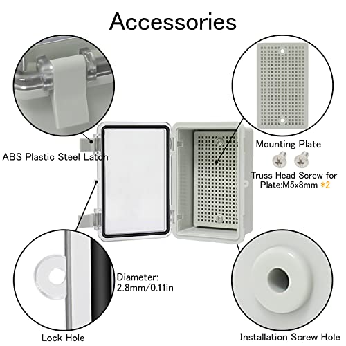 Junction Box IP65 Waterproof ABS Plastic Enclosure Hinged PC Clear Cover Electrical Project Box with Mounting Plate, Wall Brackets, Cable Glands 5.2" x 3.2" x 2.6" - color: Clear Cover, size: 5.2" x 3.2" x 2.6"