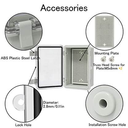 Junction Box IP65 Waterproof ABS Plastic Enclosure Hinged PC Clear Cover Electrical Project Box with Mounting Plate, Wall Brackets, Cable Glands 5.2" x 3.2" x 2.6" - color: Clear Cover, size: 5.2" x 3.2" x 2.6"