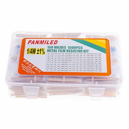 150 Values 1500 Pieces Metal Film Resistor Kit 0 ohm-10M ohm 1/4W 1% - style: 1/4W 1% 1500PCS
