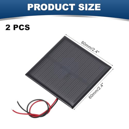 MECCANIXITY 2 Pcs 5.5V 0.44W 70mA Mini Solar Panels, Small Polycrystalline Solar Cell Panel with 2 Cable for DIY Electric Toy Materials Kits Charger, 60mm x 60mm - style: 5.5V 0.44W 70mA