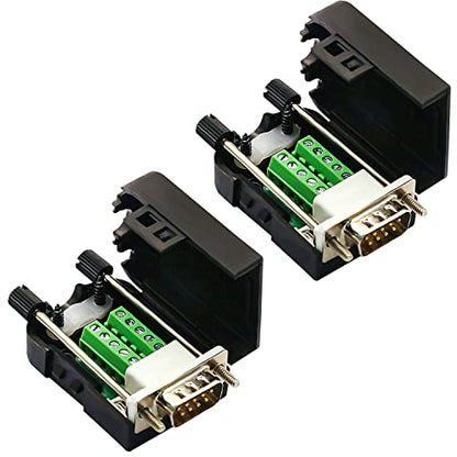 2PCS DB9 Male Solderless RS232 Terminal Breakout Connector - size: DB9 Male