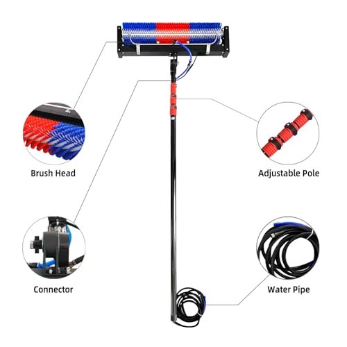 Solar Panel Cleaning Roller Brush, 24FT Adjustable Window Cleaning Brush and Pole, Automatic Solar Panel Brush, Rotating Cleaning Brush, Wash Brush with Lithium Battery and Power Converter - size: 24FT-double