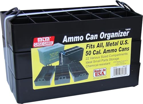 MTM ACO Ammo Can Organizer Trays, for 50 Caliber Size Metal or Plastic Ammo Cans, 3 Pack, Mobile Small Parts Organizer for Firearms, Screws, Nails, Bolts, Hardware, USA Made, Black - size: 1 Pack
