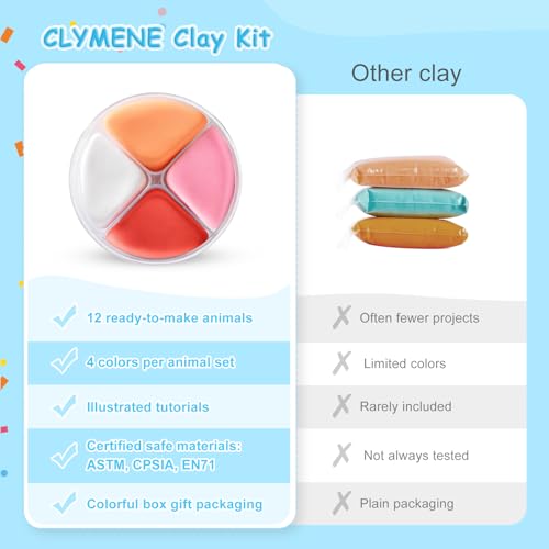 CLYMENE Air Dry Clay Kit for Kids, 12 Animals Modeling Clay with Accessory