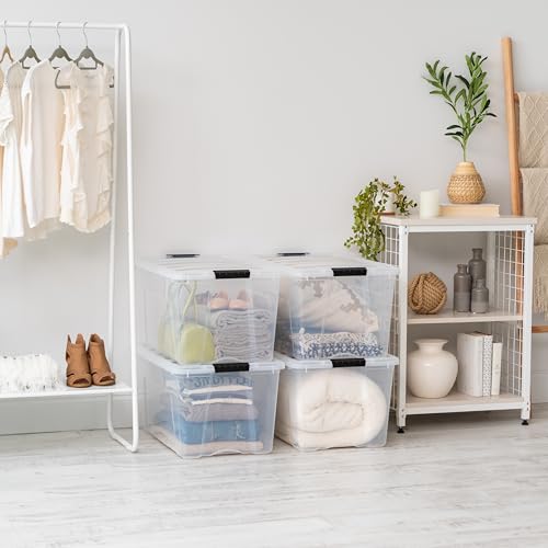 IRIS USA 72 QT Plastic Storage Box with Lid and Latches - 8 Pack - BPA-Free, See-Through Organizing Solution, Durable Nestable Stackable Containers, Secure Pull Handle - Clear - size: 72 Qt, style: 8 Pack